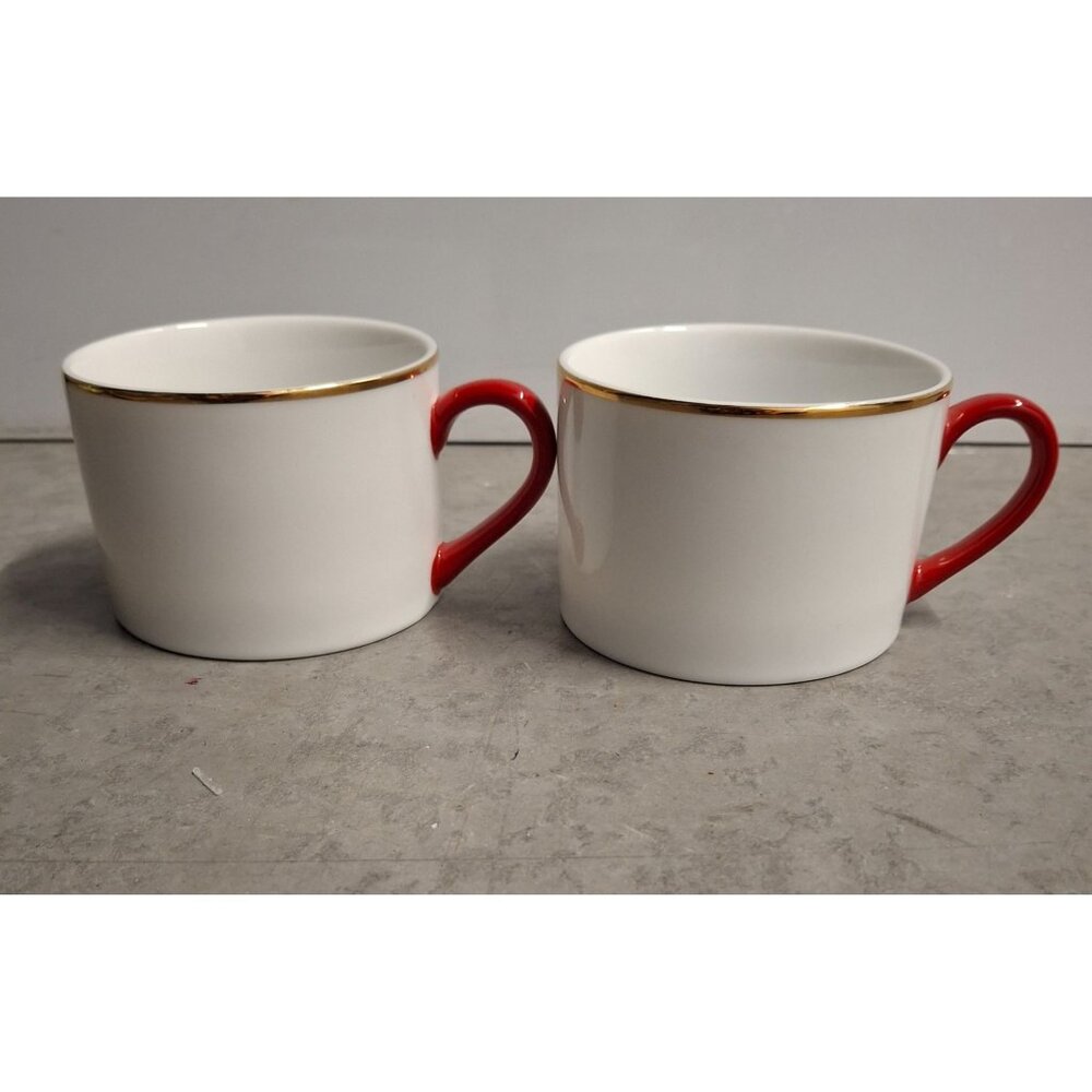 Set of 2 10 Strawberry Street Porcelain Mugs With Red Handles Gold Trim 8 Oz